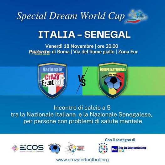 Special Dream World Cup, Italia contro Seneal nel match per persone con problemi di salute mentale